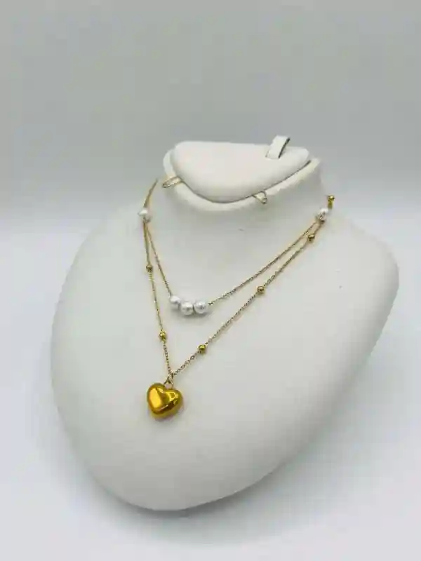 گردنبند دو لاین قلب و مروارید